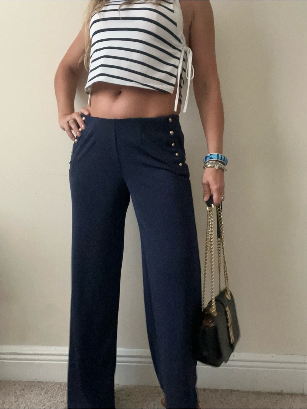 LAUREN by Ralph Lauren Navy Wide-Leg Sailor Pants -